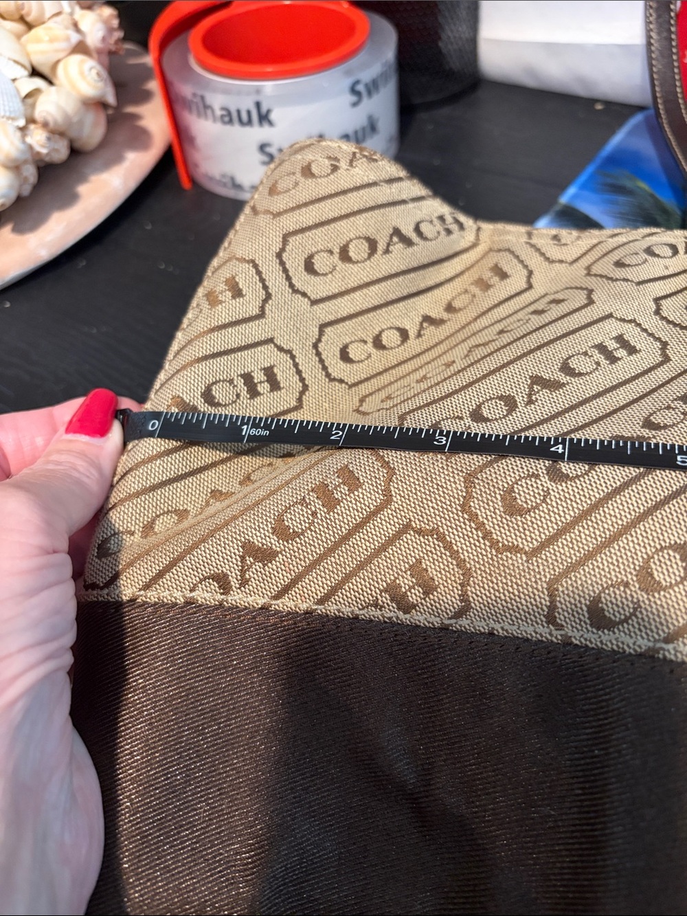 Coach Two-Tone Logo Shoulder Bag in Brown and Tan